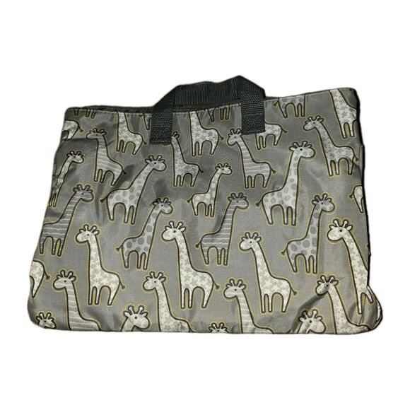Thirty-One Gray Giraffe Print Small Tote Bag Double Handle Zippered Sections - Picture 1 of 10